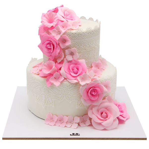 کیک عروسی گل رز صورتی