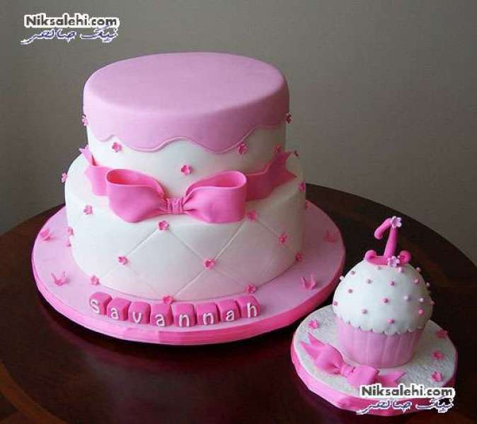 کیک تولد دخترانه پاپیون صورتی 