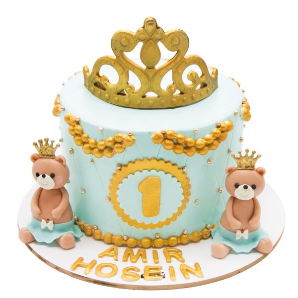 کیک تولد وانیلی خرسی طلایی