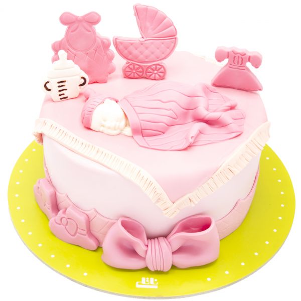 کیک تولد دخترانه نوزاد صورتی