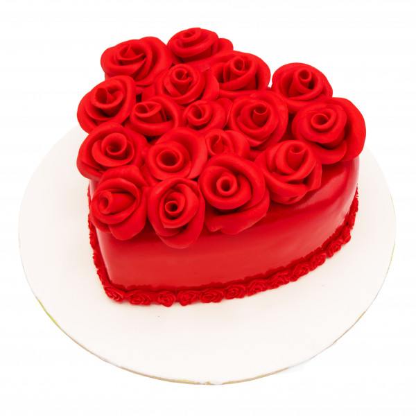 کیک قلب و رز قرمز