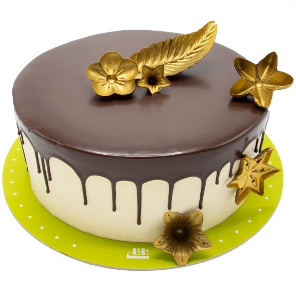 کیک شکلاتی گل های طلایی