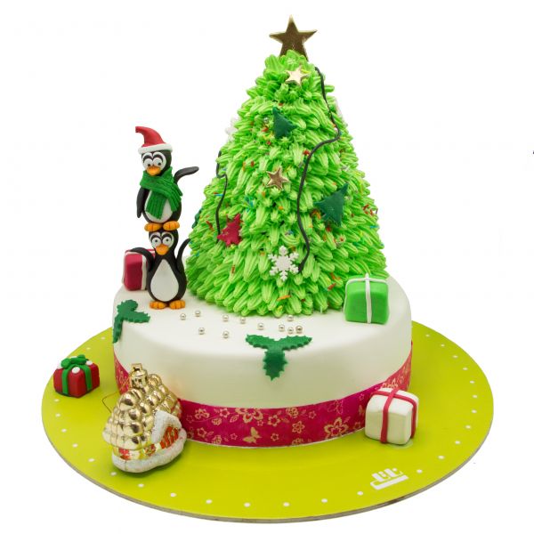 کیک درخت کریسمس و پنگوئن ها
